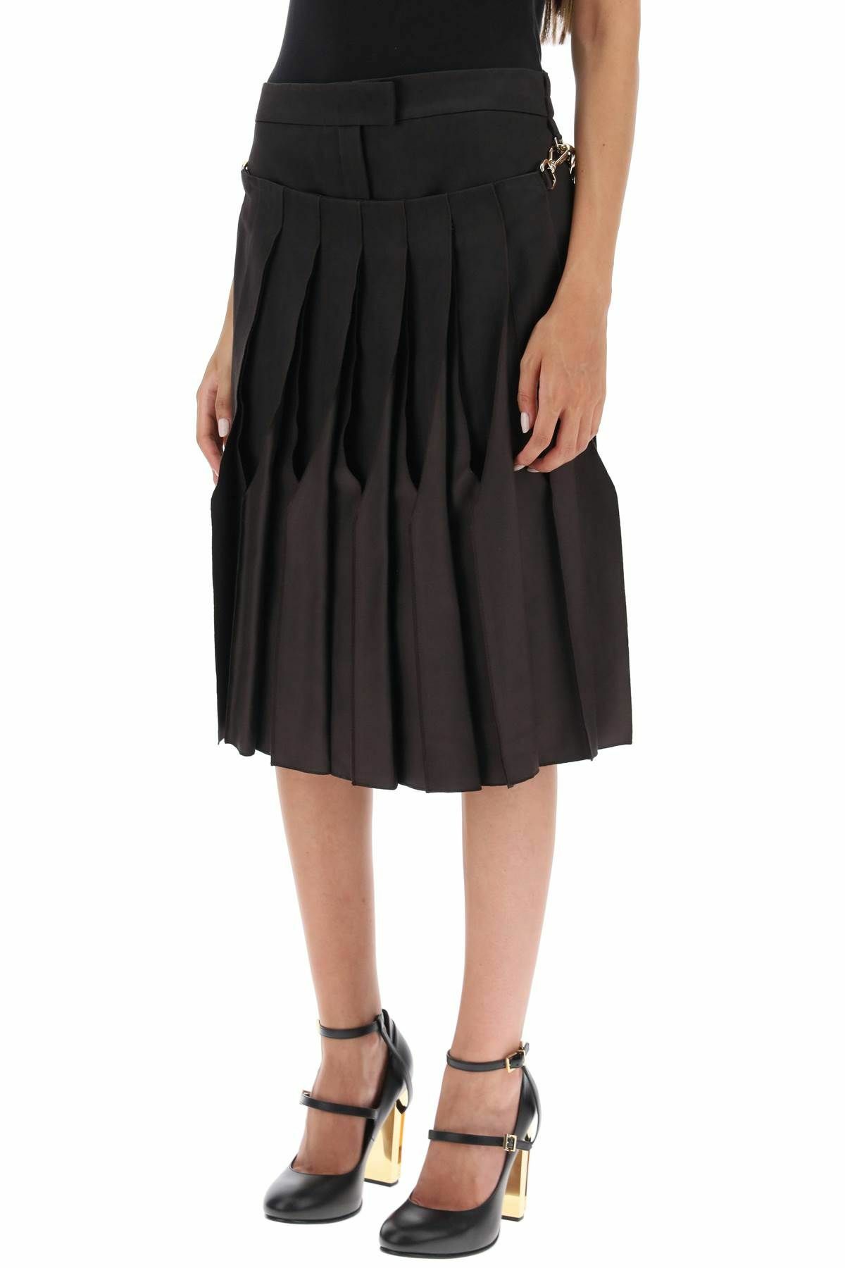 FENDI duchesse skirt with pleated panel Brown Fendi