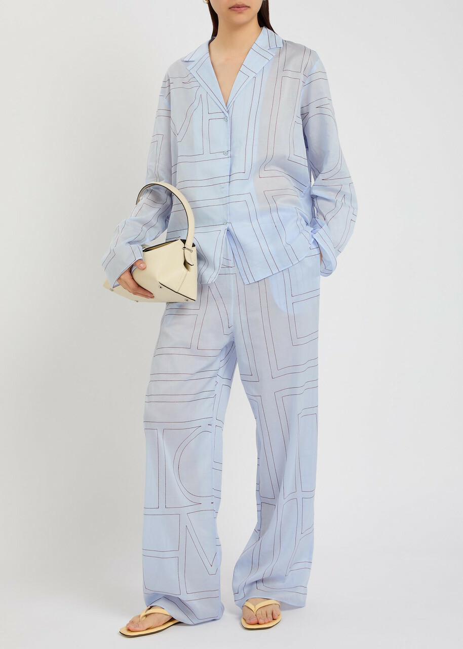 Toteme Logo-monogrammed Cotton-blend Pyjama Shirt Light Blue