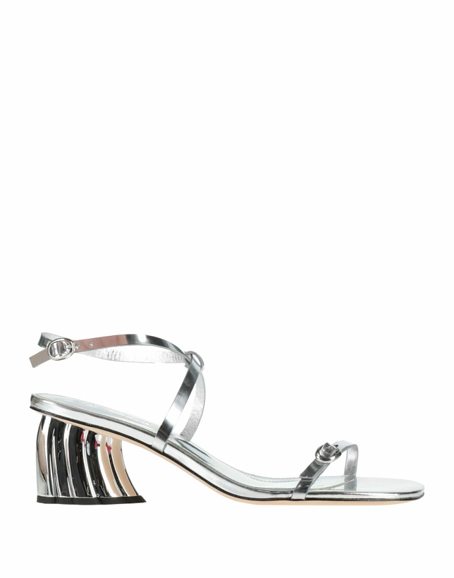 Photo: Farm Rio Gold Monstera Heel Scalop Sandal Womens Sandals in Silver