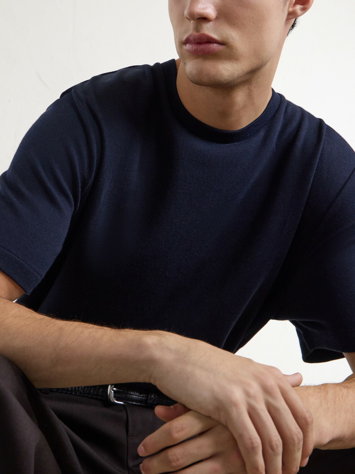 Mr P. - Cotton-Blend Double-Faced Jersey T-shirt - Blue