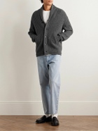 Guest In Residence - Shawl-Collar Ribbed Cashmere Cardigan - Gray