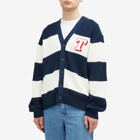 Tommy Jeans Men's Single Letter Texture Stripe Cardigan in Dark Night Navy/Ancient White