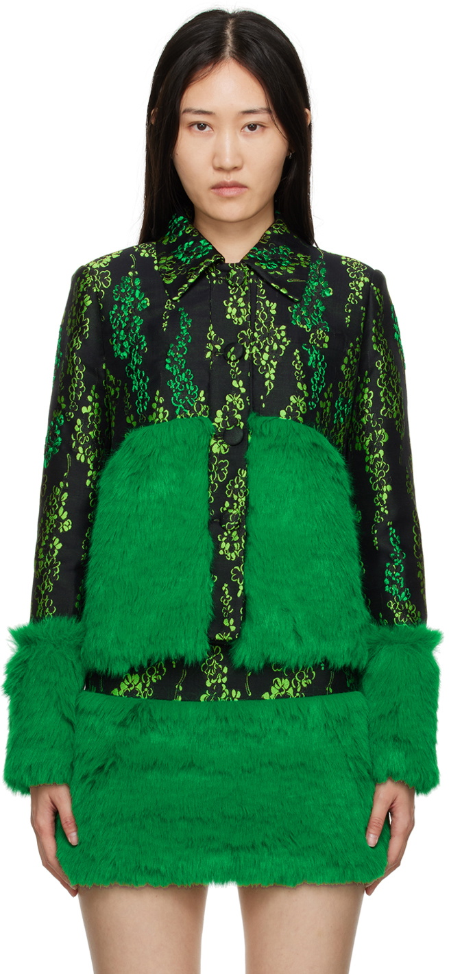 SHUTING QIU Black & Green Floral Jacket