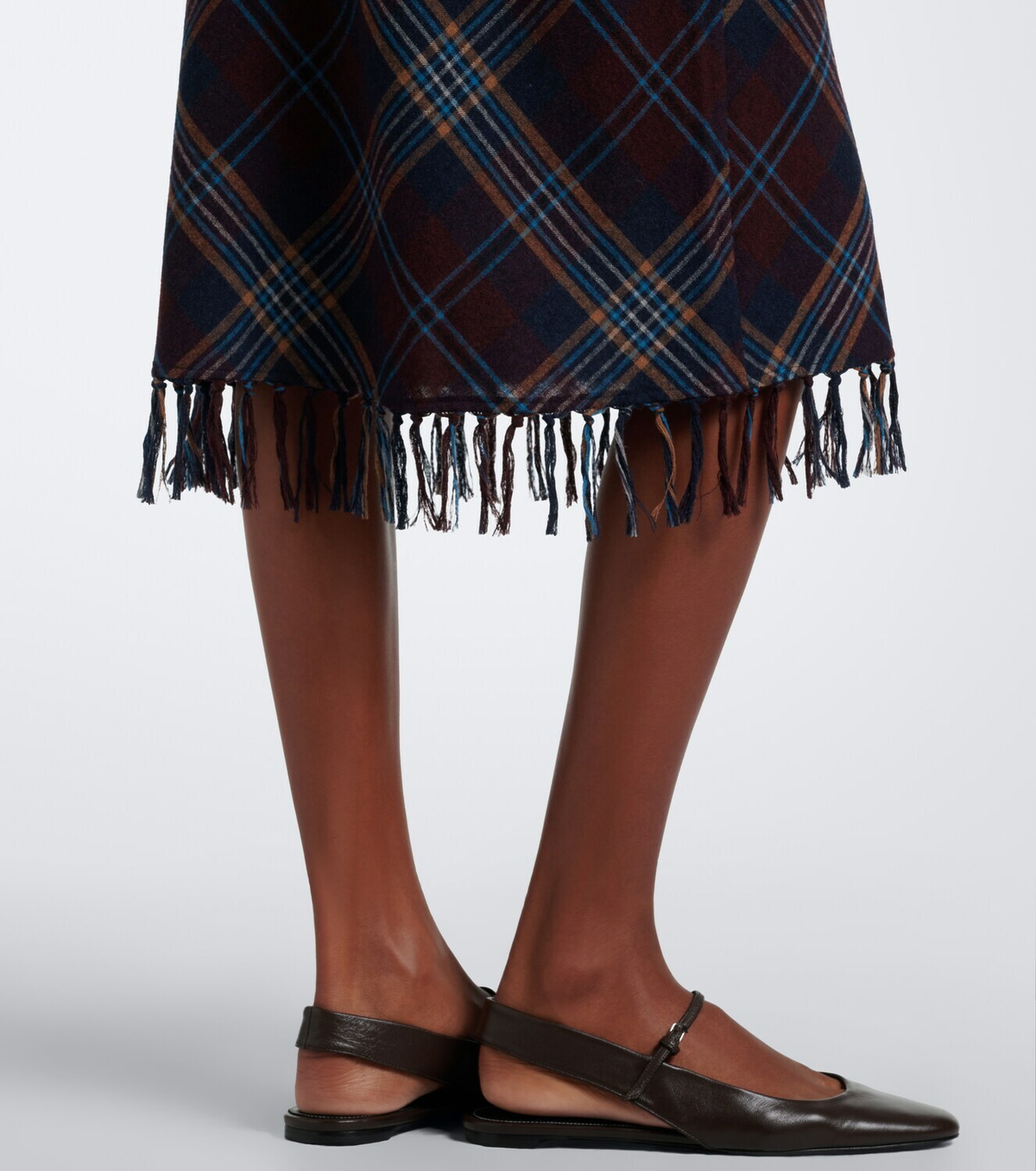 Dôen Elowette fringed plaid midi skirt