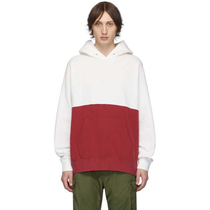 Visvim White and Red Switch Jumbo Hoodie Visvim