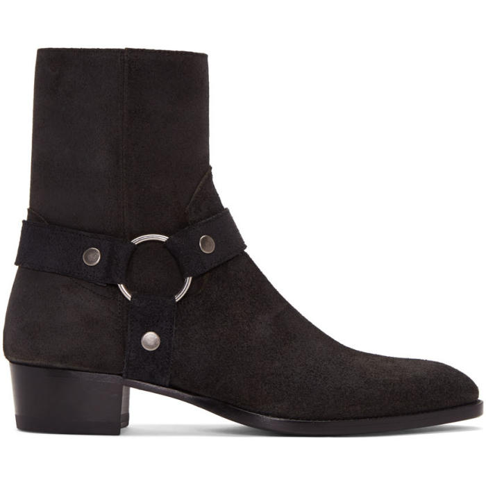 Photo: Saint Laurent Black Suede Wyatt Harness Boots