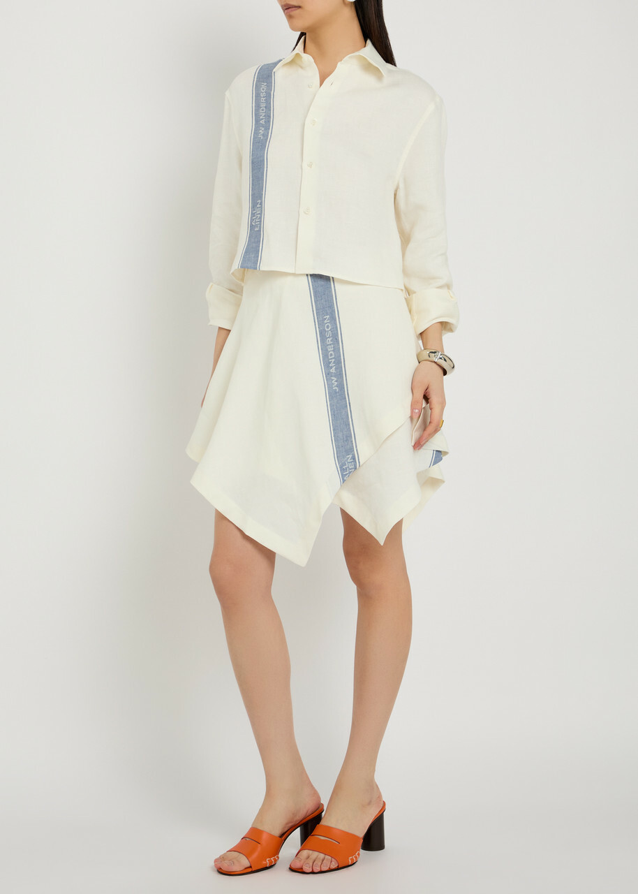 JW Anderson Asymmetric Stripe-jacquard Linen Mini Skirt Off White