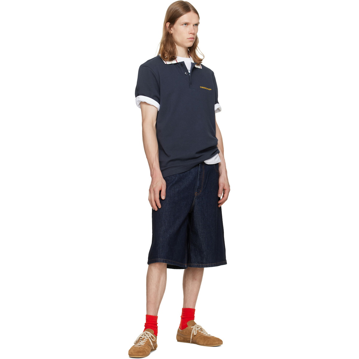 Casablanca Blue Wide-Leg Denim Shorts