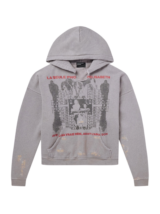Photo: Enfants Riches Déprimés - Photo D’Elisabeth Distressed Printed Cotton-Jersey Hoodie - Gray