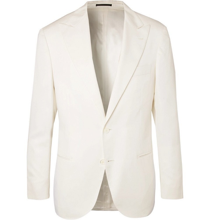Photo: Brunello Cucinelli - Off-White Slim-Fit Wool and Silk-Blend Tuxedo Jacket - Men - Off-white