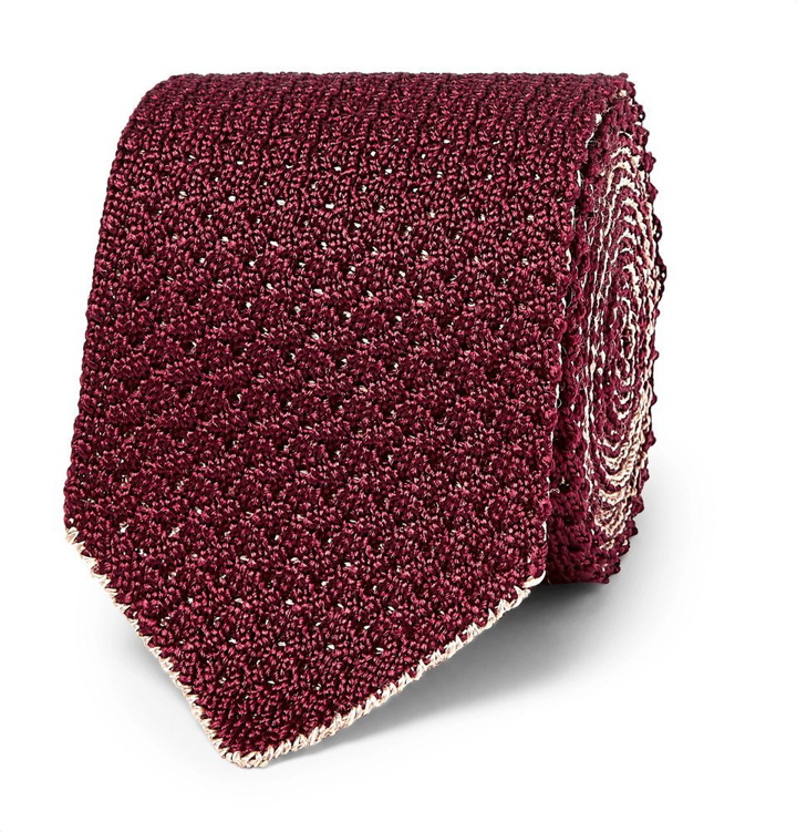 Photo: Brioni - 6cm Reversible Knitted Silk and Linen-Blend Tie - Men - Burgundy