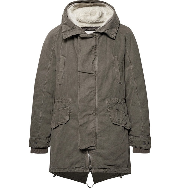 Photo: Yves Salomon - Shearling-Trimmed Cotton Hooded Parka with Detachable Down Lining - Men - Army green