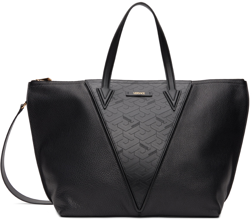VERSACE　V Greca Leather Tote Bag Versace Black V Greca Tote Bag Versace
