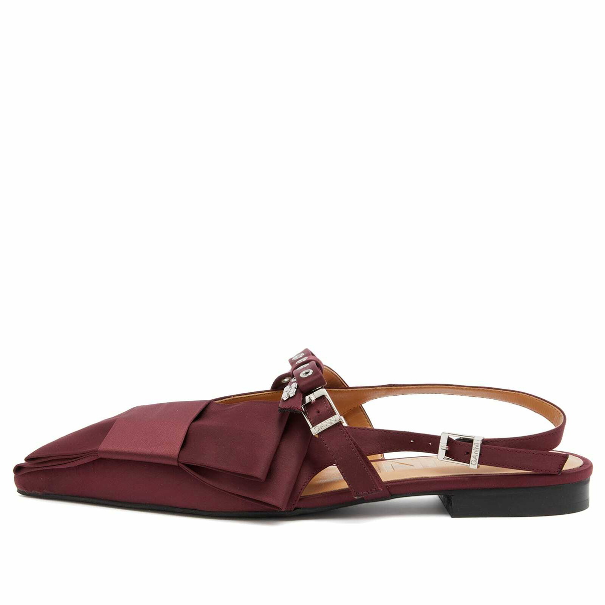 【関税&送料込】Ganni Ballerina With Bow GANNI Women's Big Bow Slingback Ballerina in Dark Burgundy GANNI