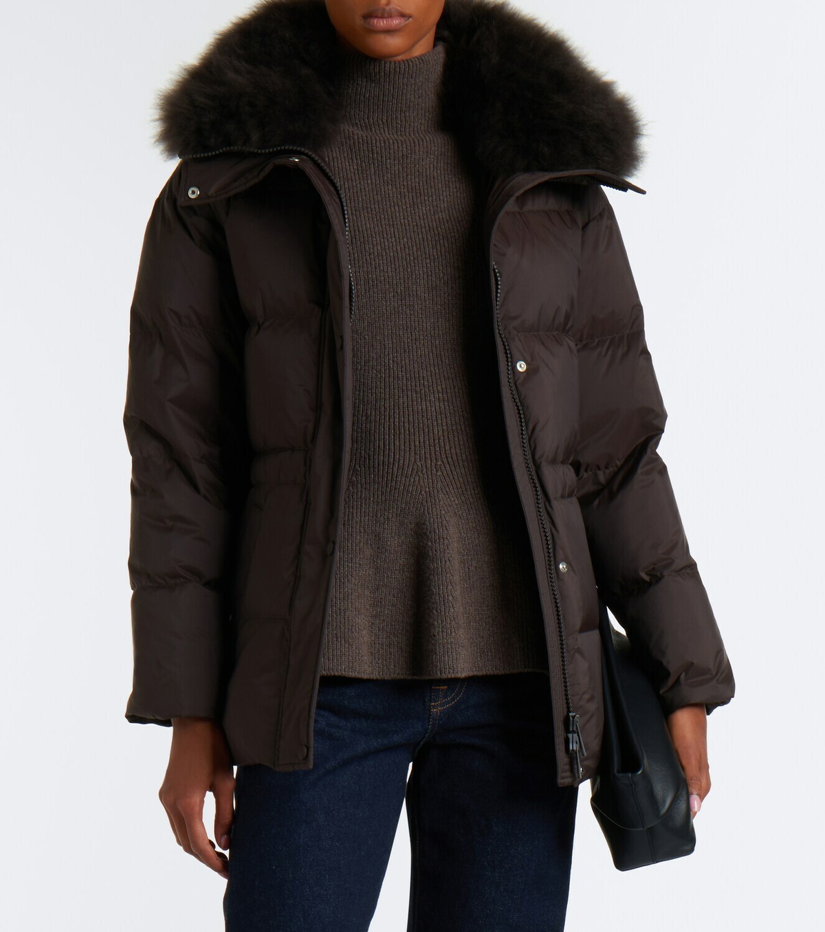 Yves Salomon Set of calf-hair trimmed down jacket and gloves