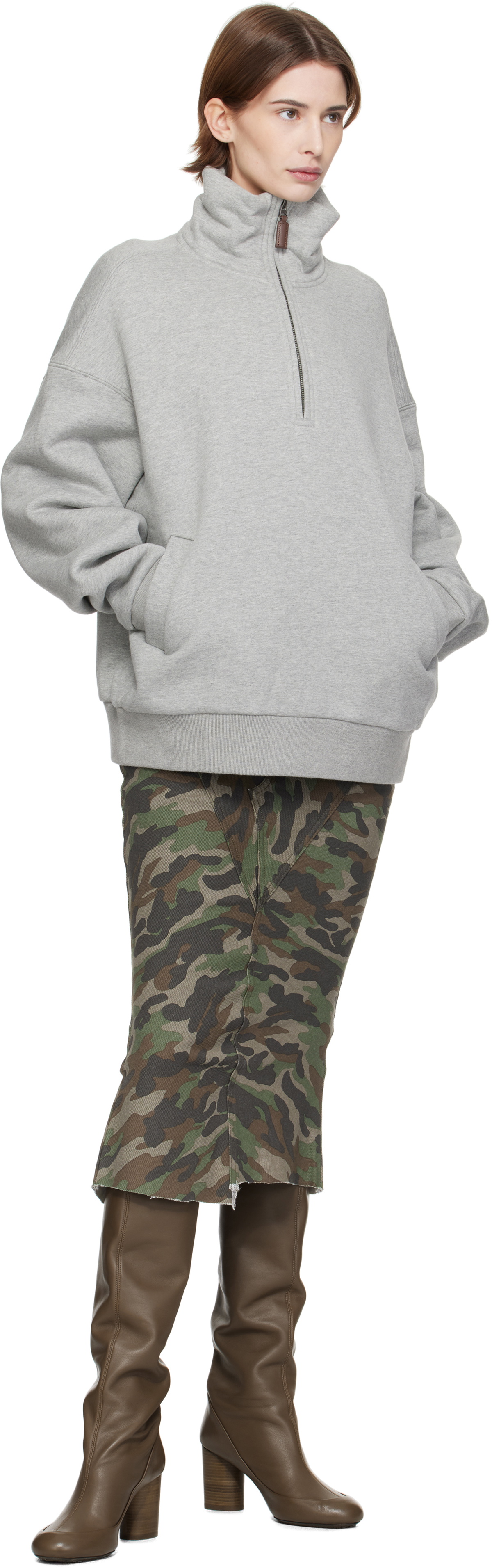 Fax Copy Express Green Camouflage Fishtail Denim Midi Skirt Fax