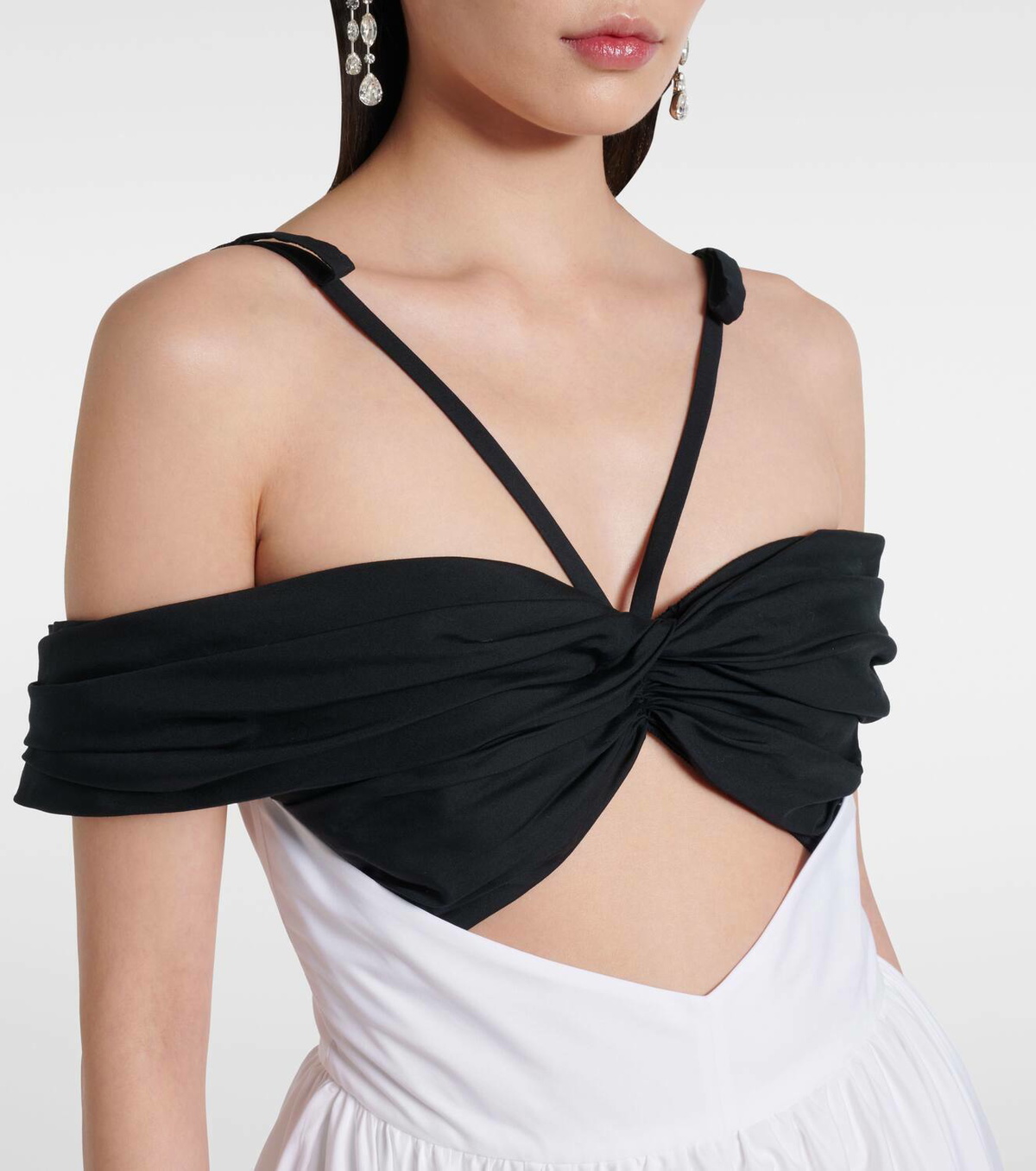 Giambattista Valli Cutout ruched off-shoulder cotton gown