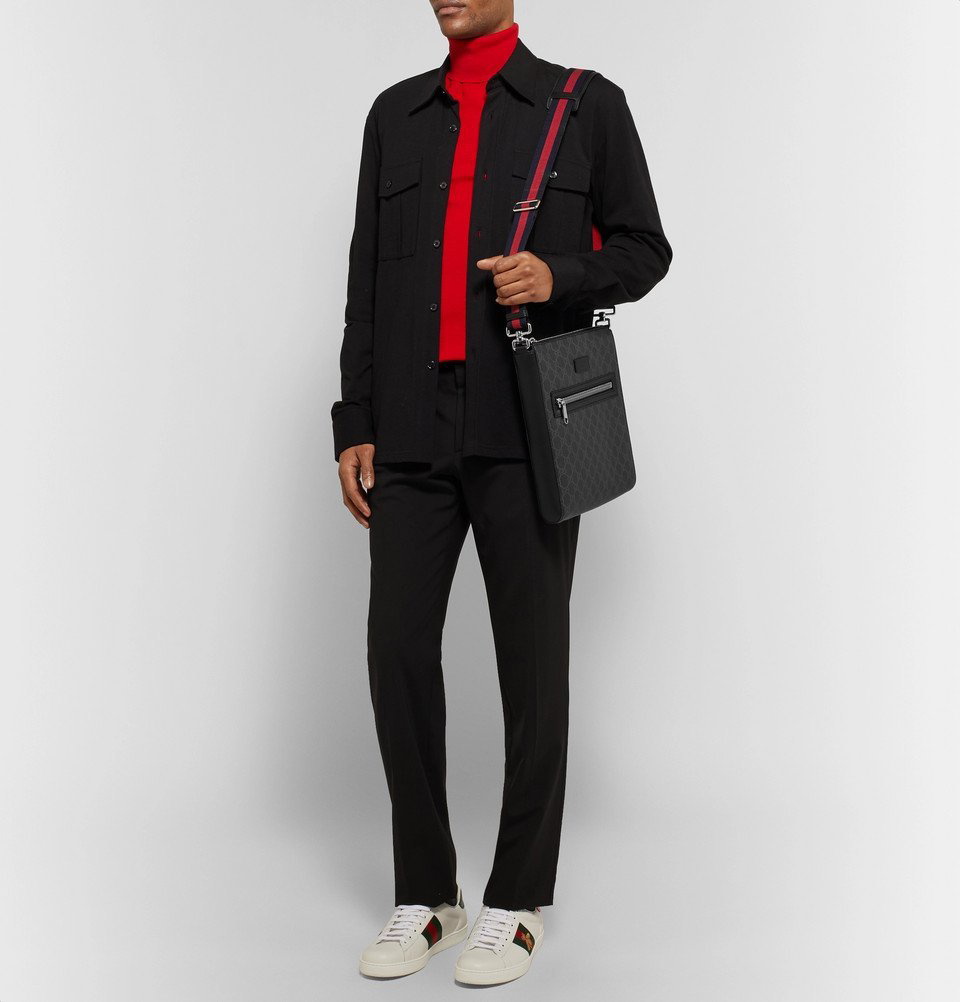 Gucci - Leather-Trimmed Monogrammed Messenger Bag - Black Gucci
