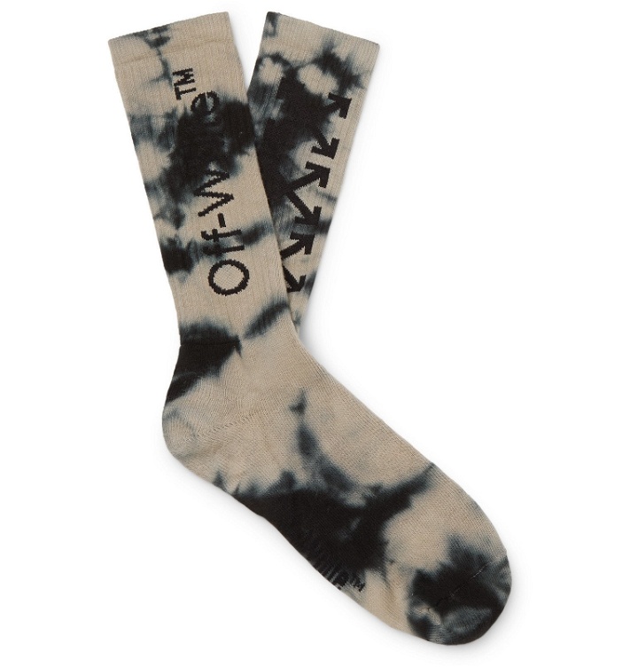 Photo: Off-White - Tie-Dyed Intarsia Cotton-Blend Socks - Gray