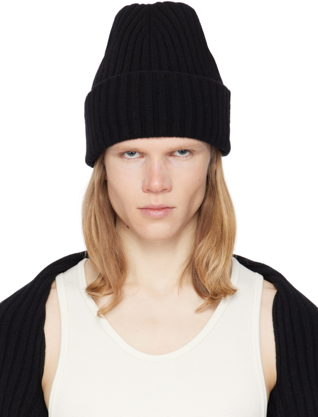 Photo: Alexander Wang Black Ribbed Logo Tag Beanie