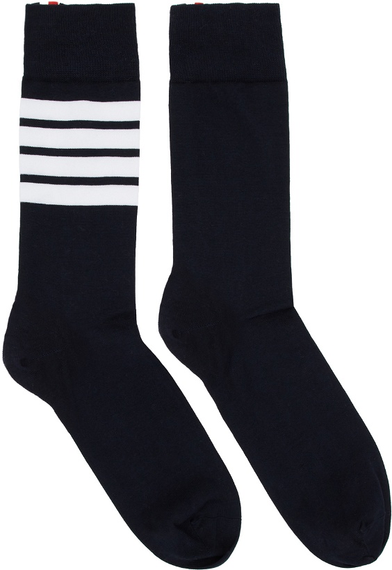 Photo: Thom Browne Navy 4-Bar Mid-Calf Socks