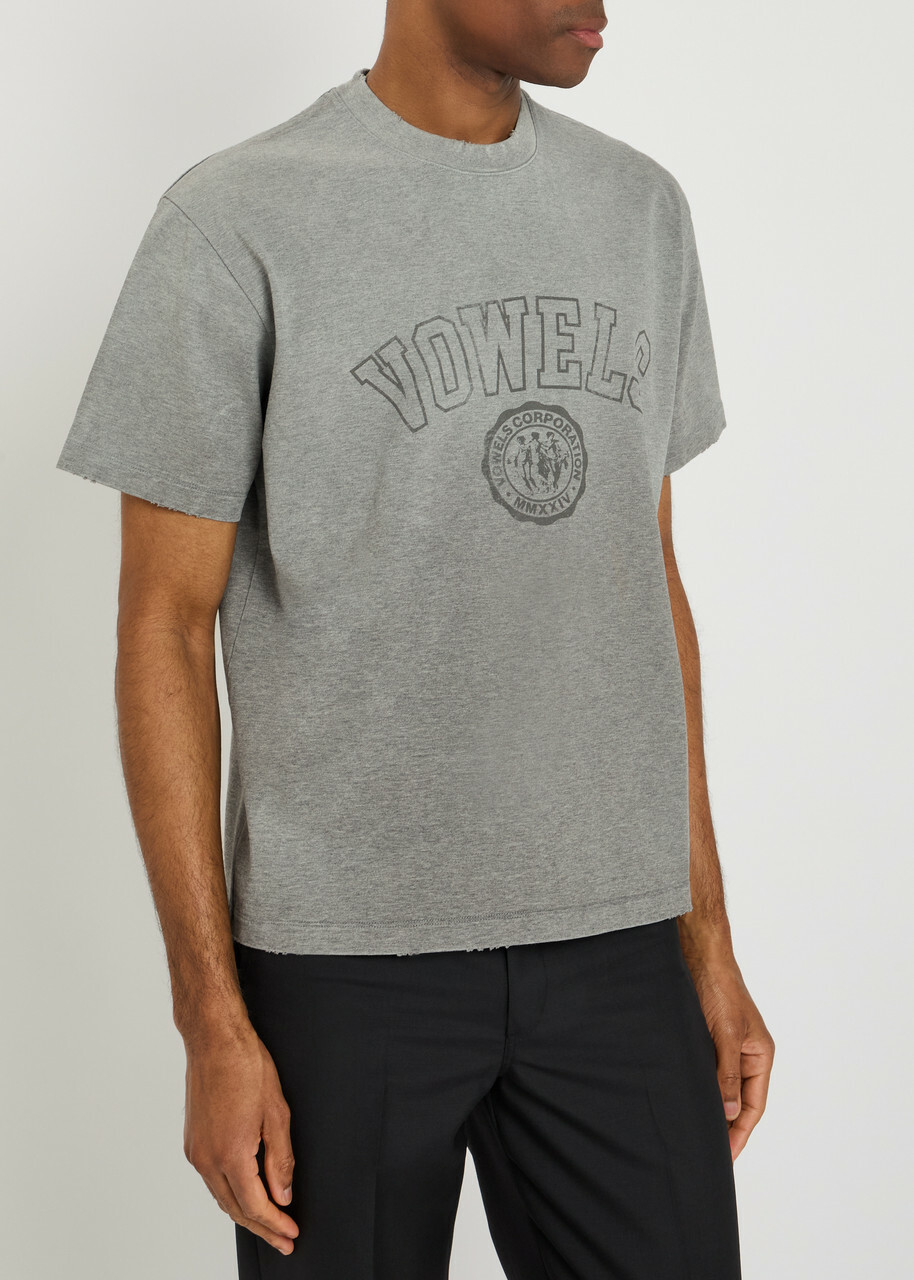 Vowels Printed Cotton T-shirt Grey