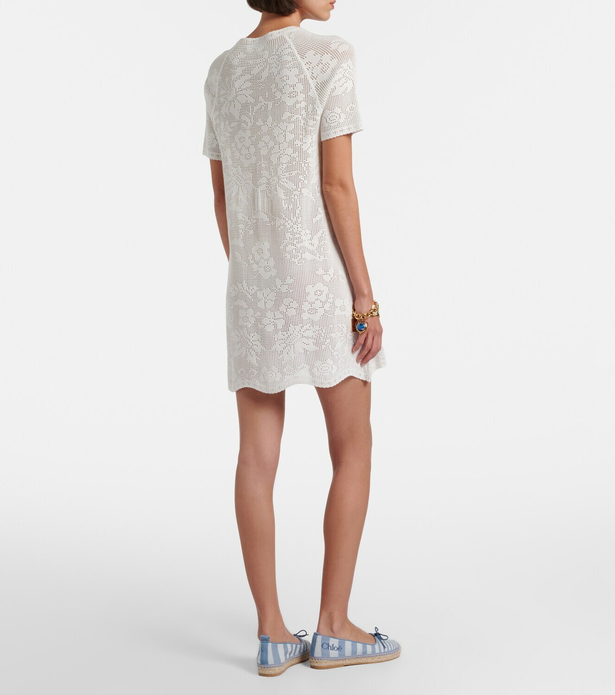 Chloé Pointelle scalloped cotton minidress