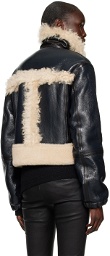 Helmut Lang Navy Aviator Leather Jacket