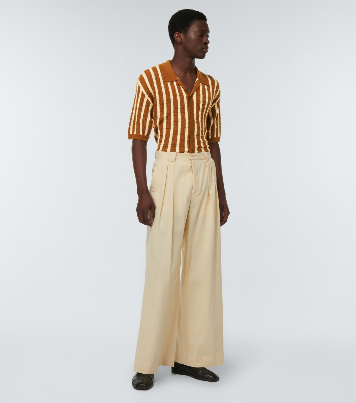 King & Tuckfield - Striped virgin wool bowling shirt
