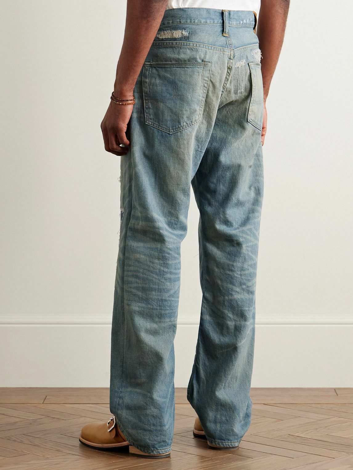 RRL デニム　STRAIGHT SELVEDGE DENIM インディゴ RRL - Straight-Leg Indigo-Dyed Distressed Selvedge Jeans