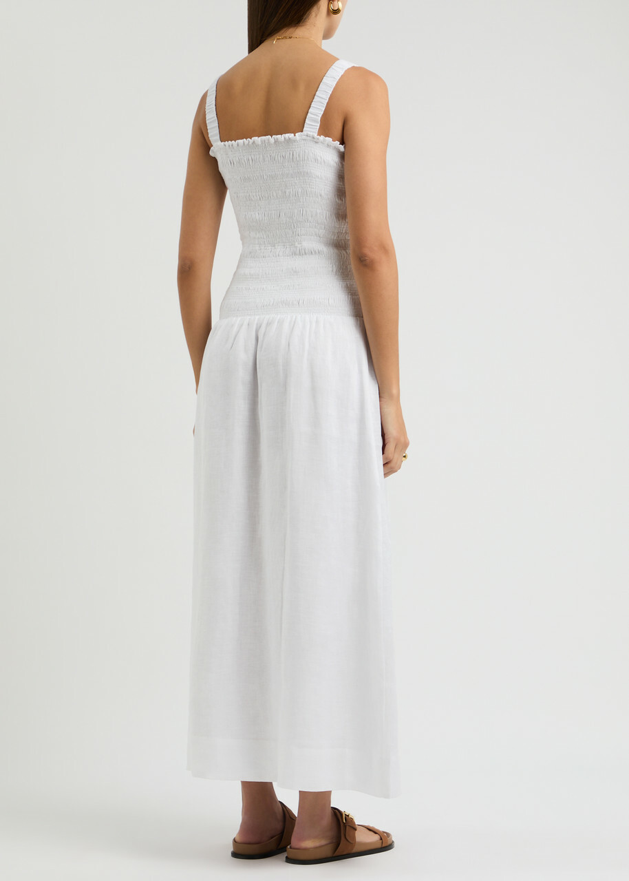 Faithfull The Brand Messina Smocked Linen Maxi Dress White