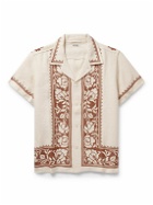 BODE - Rose Garland Camp-Collar Cross-Stitched Linen Shirt - Neutrals