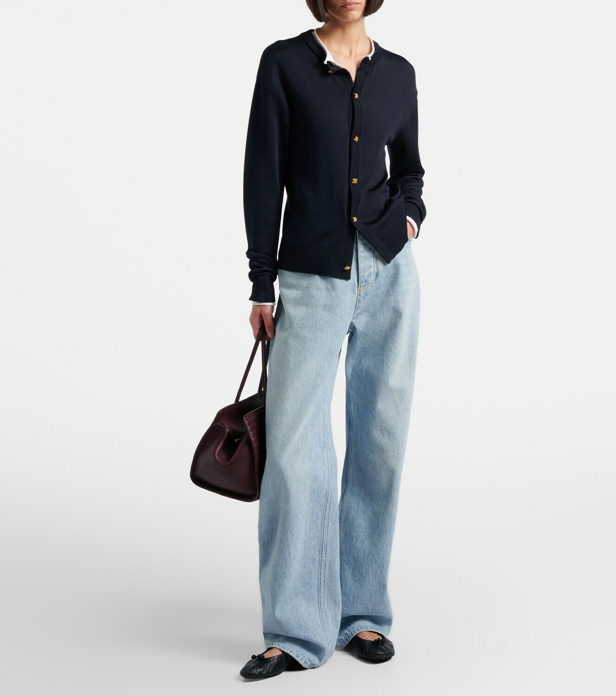 Bottega Veneta Intrecciato leather-trimmed wide-leg jeans