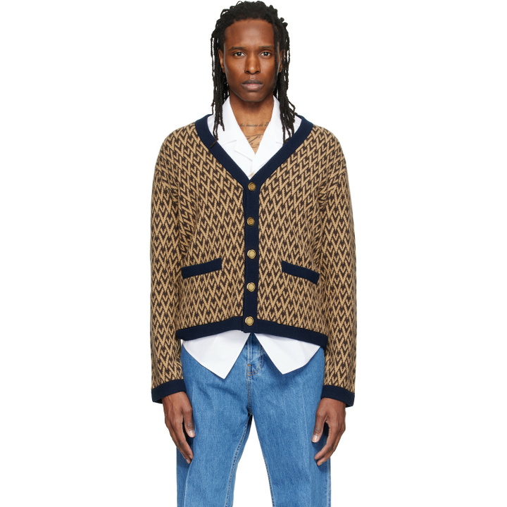 Photo: Valentino Beige & Navy Jacquard Logo Wool Cardigan