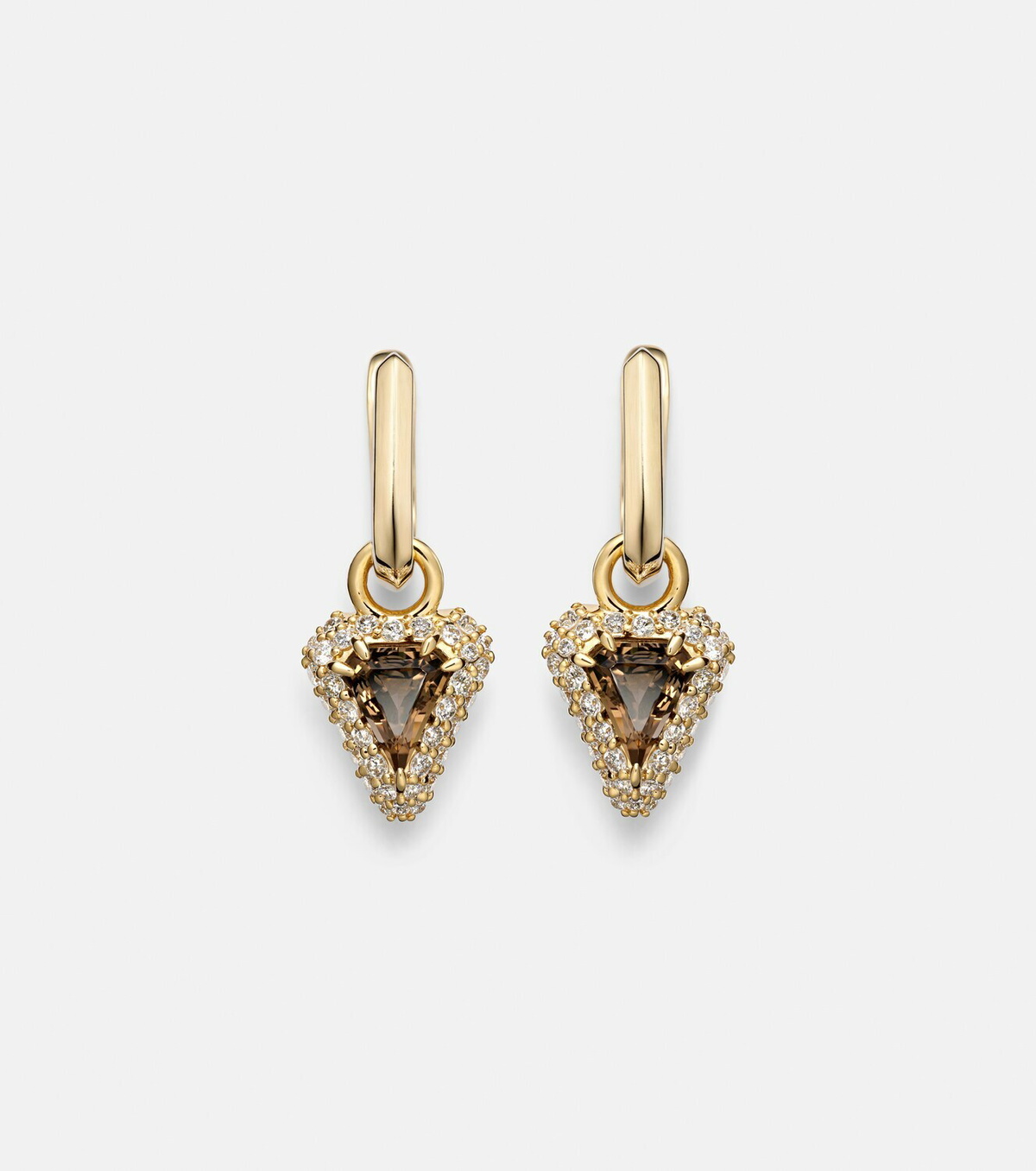 Stone and Strand Power 14kt gold huggie earrings with diamonds and garnet