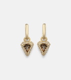Stone and Strand Power 14kt gold huggie earrings with diamonds and garnet