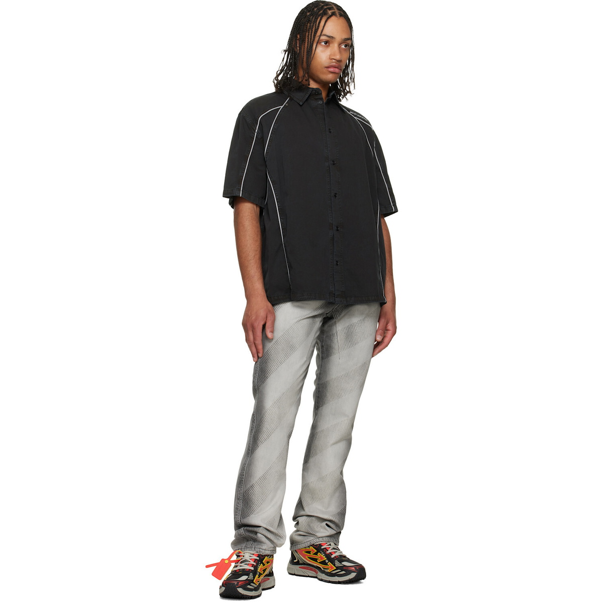 Off-White Black Garment-Dyed Sporty Bowling Shirt