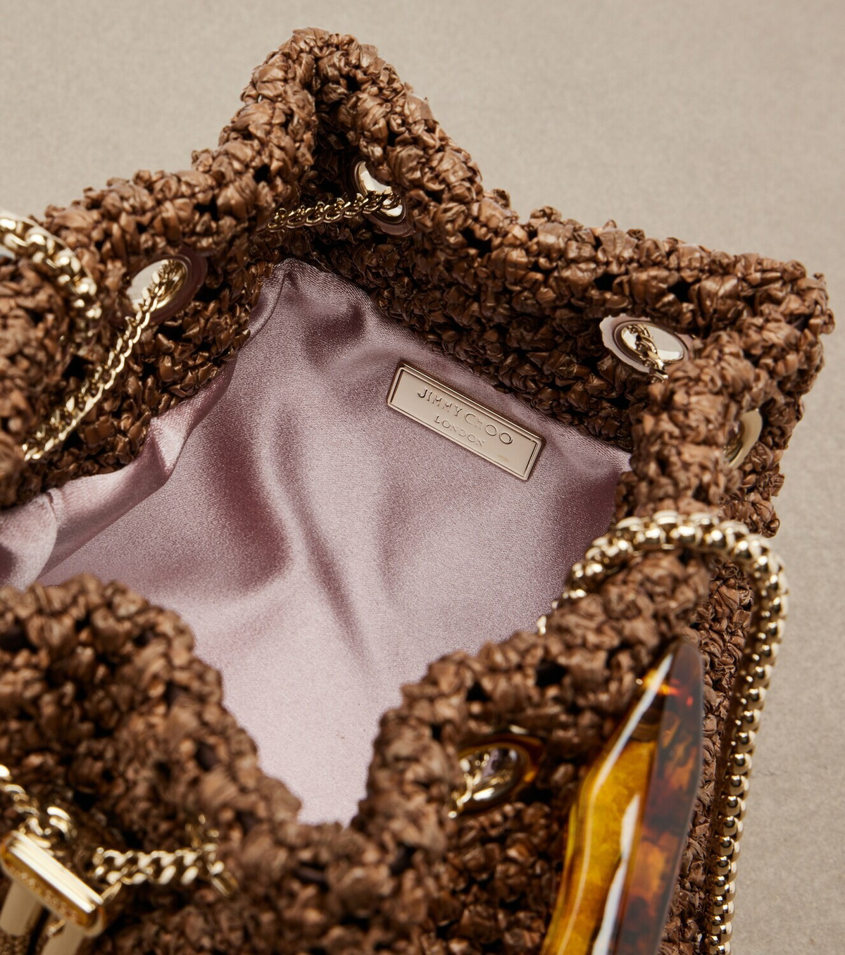 Jimmy Choo Bon Bon Small raffia-effect bucket bag