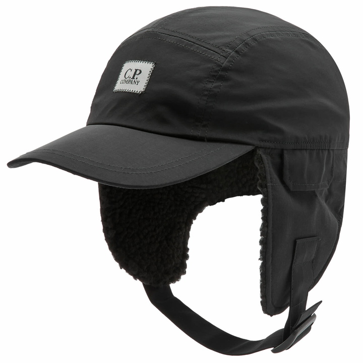 Photo: C.P. Company Men's Chrome-R Earflap Cap in Black