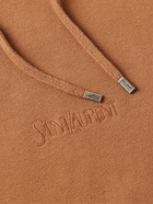 SAINT LAURENT - Slim-Fit Logo-Embroidered Cotton-Jersey Hoodie - Brown