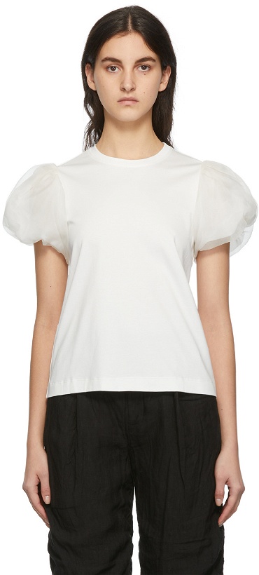 Photo: Renli Su White Mulberry Silk Puff Shoulder T-Shirt