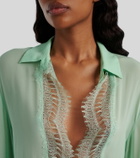 Blumarine Lace-trimmed sheer georgette shirt