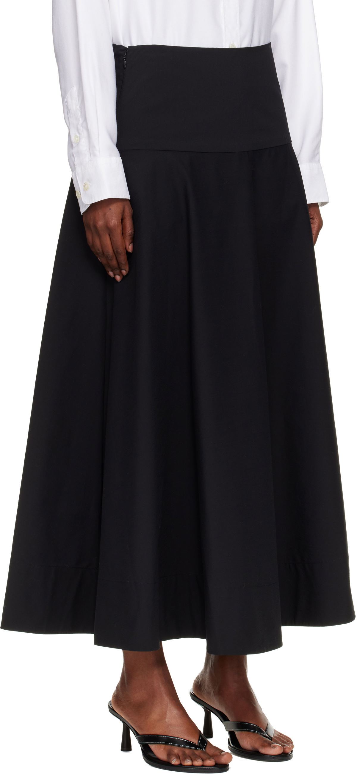 St. Agni Black Cotton Circle Hem Maxi Skirt