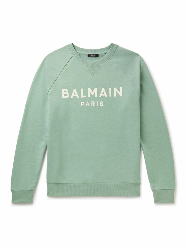 Photo: Balmain - Logo-Print Cotton-Jersey Sweatshirt - Green