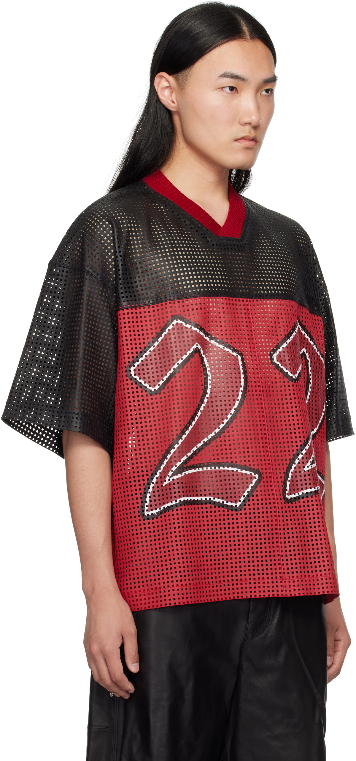 100％安い 'AMIRI Red & Black AMIRI 22' T Leather Jersey Oversized ミュージシャン
