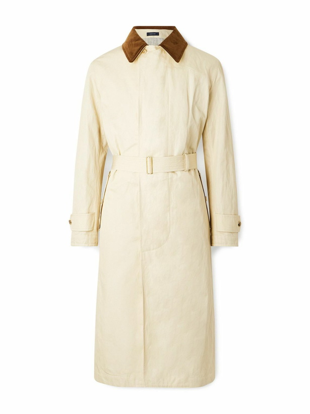 Photo: Drake's - Rider's Belted Corduroy-Trimmed Cotton-Blend Twill Coat - Neutrals