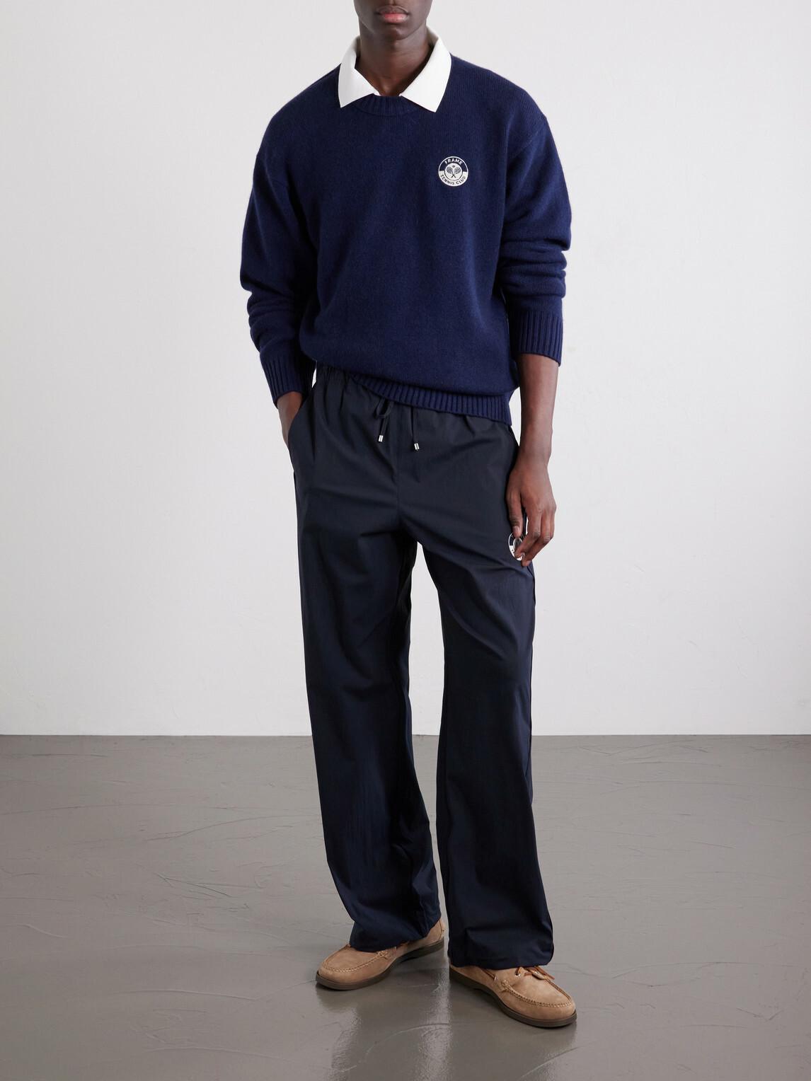 FRAME - Logo-Embroidered Cashmere Sweater - Blue