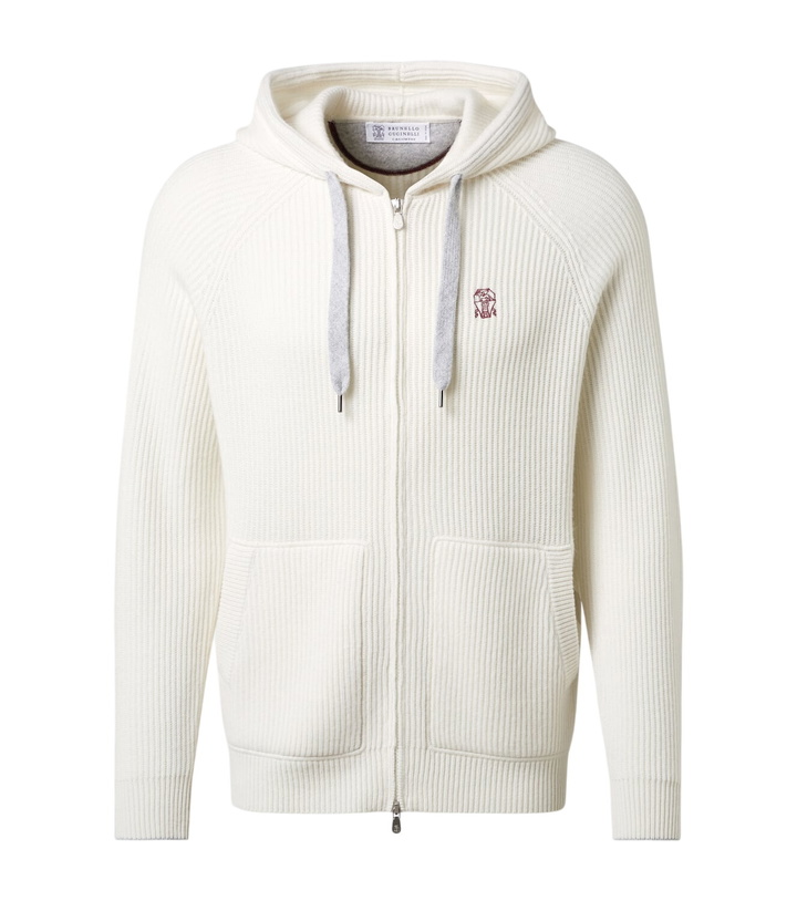 Photo: Brunello Cucinelli Ribbed-knit cashmere zip-up hoodie