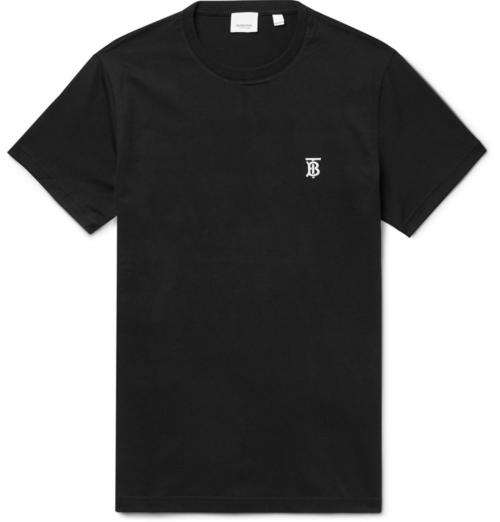 Photo: BURBERRY - Logo-Embroidered Cotton-Jersey T-Shirt - Black