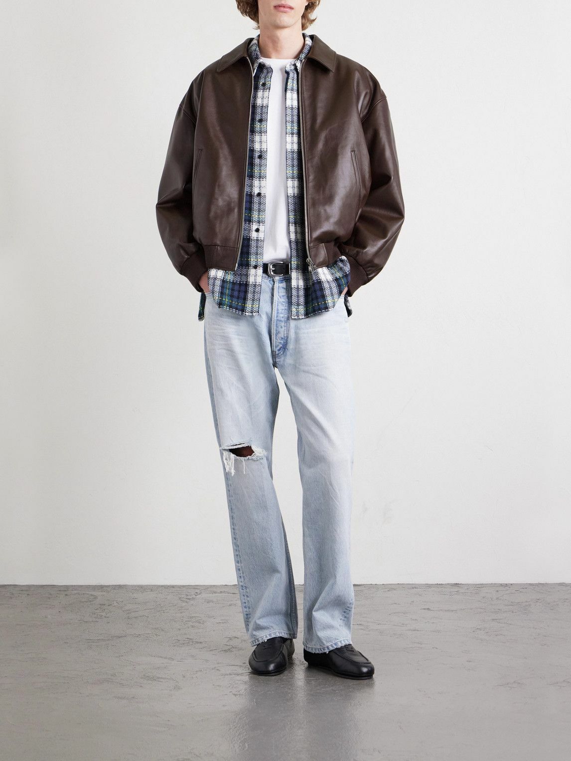 CELINE - Leather Blouson Jacket - Brown
